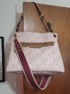 Calvin Klein Pink and Deep Red Monogram Shoulder Bag
